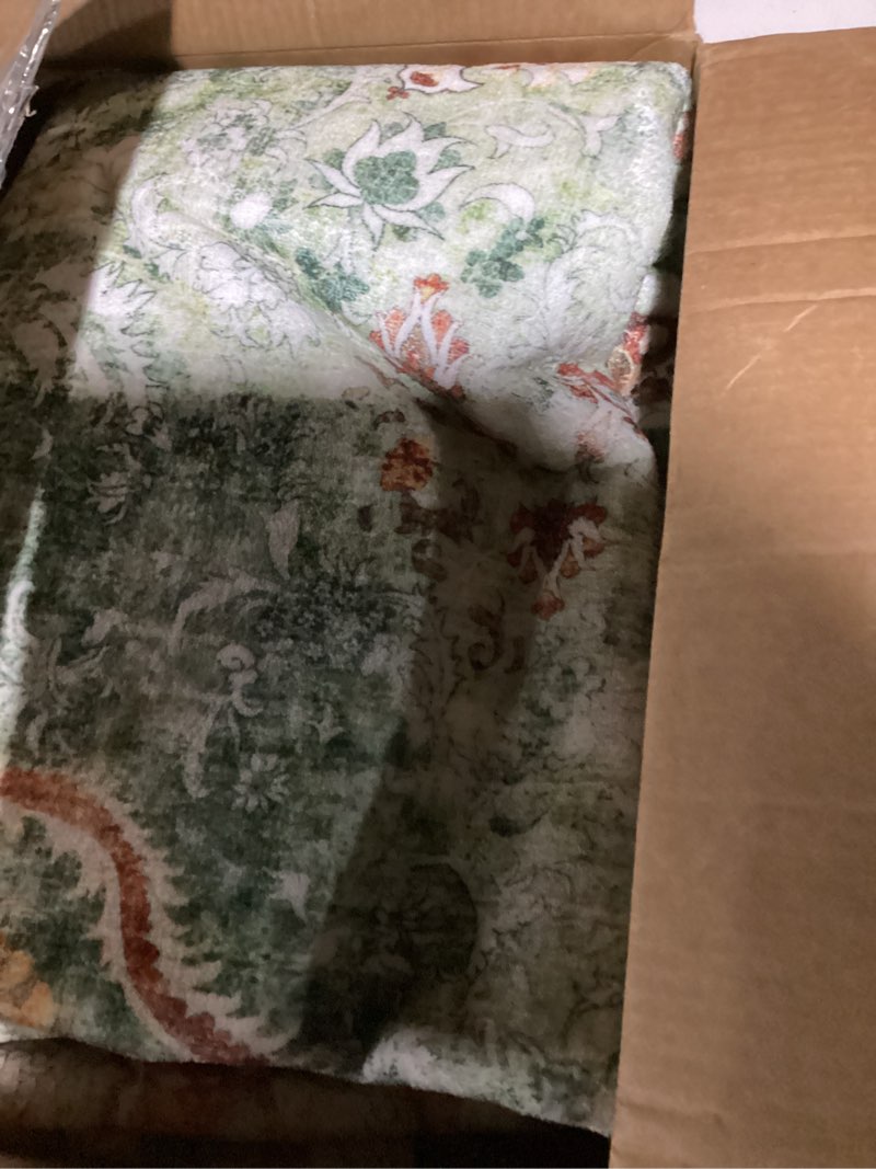 Condition photo showing Good Condition for (similar to) area rugs 5'x7' washable non-slip, floral vintage distress print pattern medallion carpet for living room bedroom dining room, brick red rust neutral brown burnt orange green brick/brown/green 5' x 7' (rectangular)