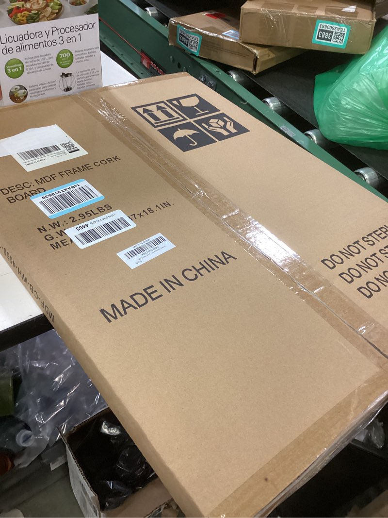 Condition photo showing New/Like New for DOLLAR BOSS White Cork Board for Wall - 24 X 18 Inches, Rustic Wooden Frame Bulletin Board, Decorative Hanging Pin Board for Office & Home Decor White 24''X 18‘’