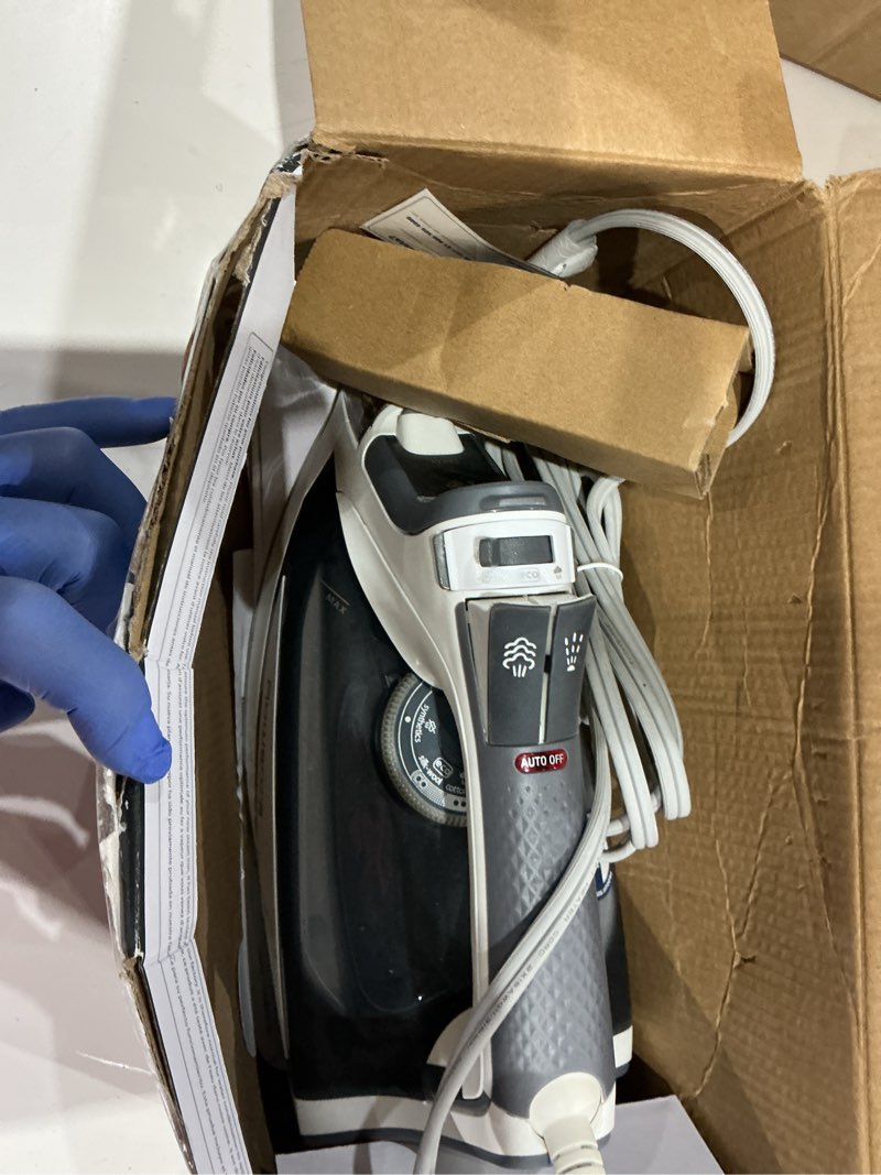 Condition photo showing As Is for rowenta focus excel steam iron for clothes, anti-drip protection, iron steamer for clothes, 1725 watts, dw5280, grey 1725 w powerful steam boost