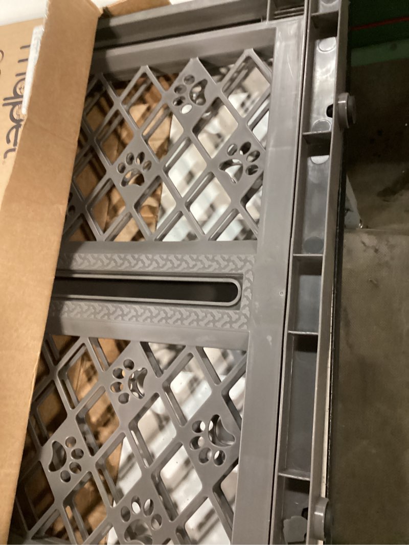 Condition photo showing Good Condition for mypet north states paws portable pet gate: 26-40" wide. pressure mount. no tools needed. made in usa, 23" tall, expandable, durable dog gates for doorways, fieldstone gray