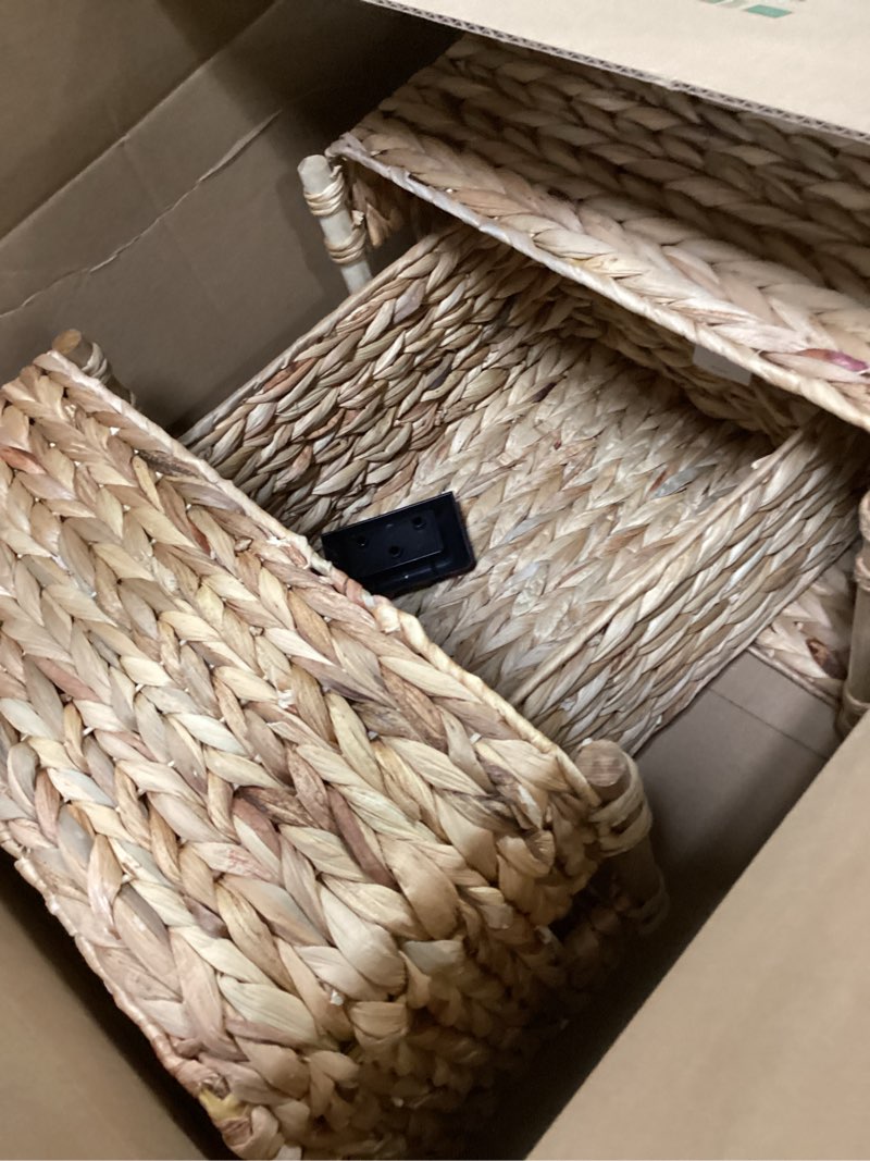 Condition photo showing Good Condition for Large Wicker Basket Rectangular with Wooden Handles for Shelves, Water Hyacinth Basket Storage, Natu