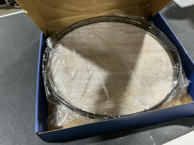 Condition photo showing Good Condition for 13" oak bathroom vanity tray turntable for perfume candle, round wooden decorative tray for kitchen sink countertop organizer, bathroom counter organizer for skincare makeup, rustic whitewashed white 13 inches