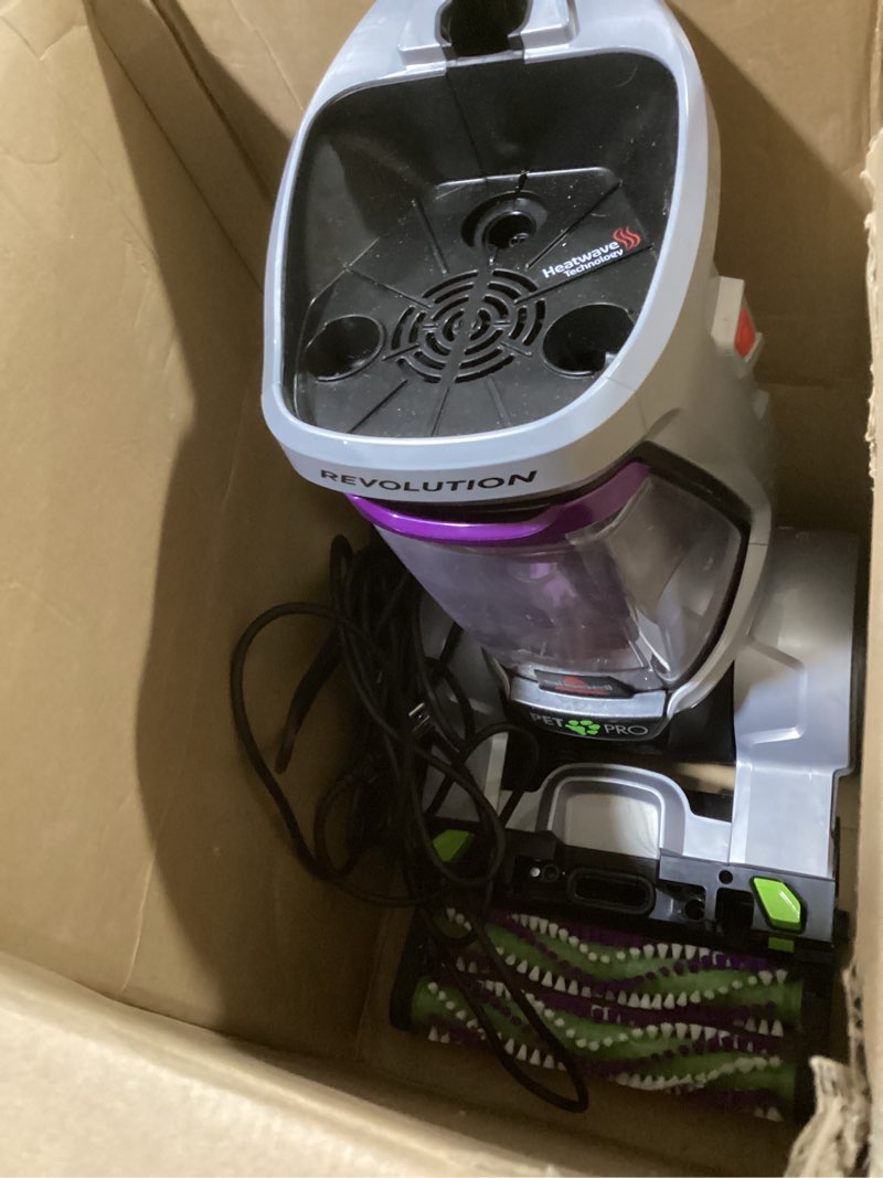 Condition photo showing As Is for bissell proheat 2x revolution pet pro plus, 3588f, upright deep cleaner, 30-minute dry time, dual dirt lifter powerbrush, hose & tool attachment, pet upholstery and tough stain tool included proheat revolution pet pro plus