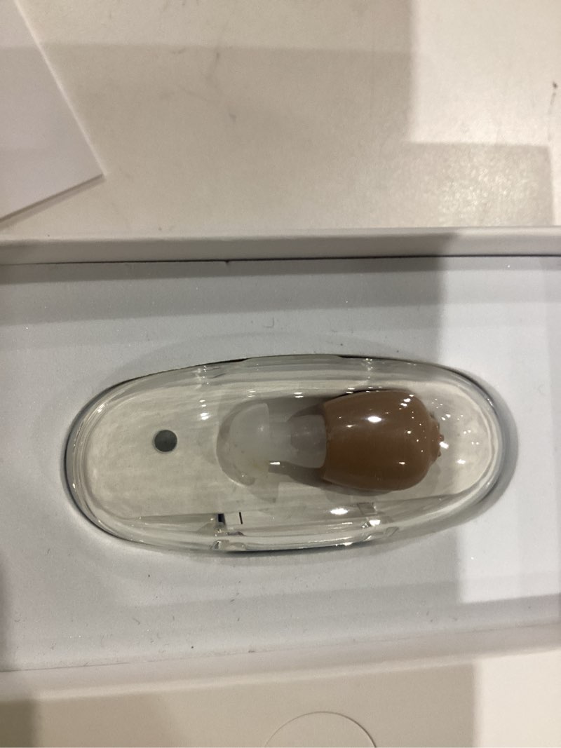 Condition photo showing As Is for rechargeable hearing aid for seniors, single ear use hearing amplifier aid for adults with noise cancelling, 5-grades volume control, beige