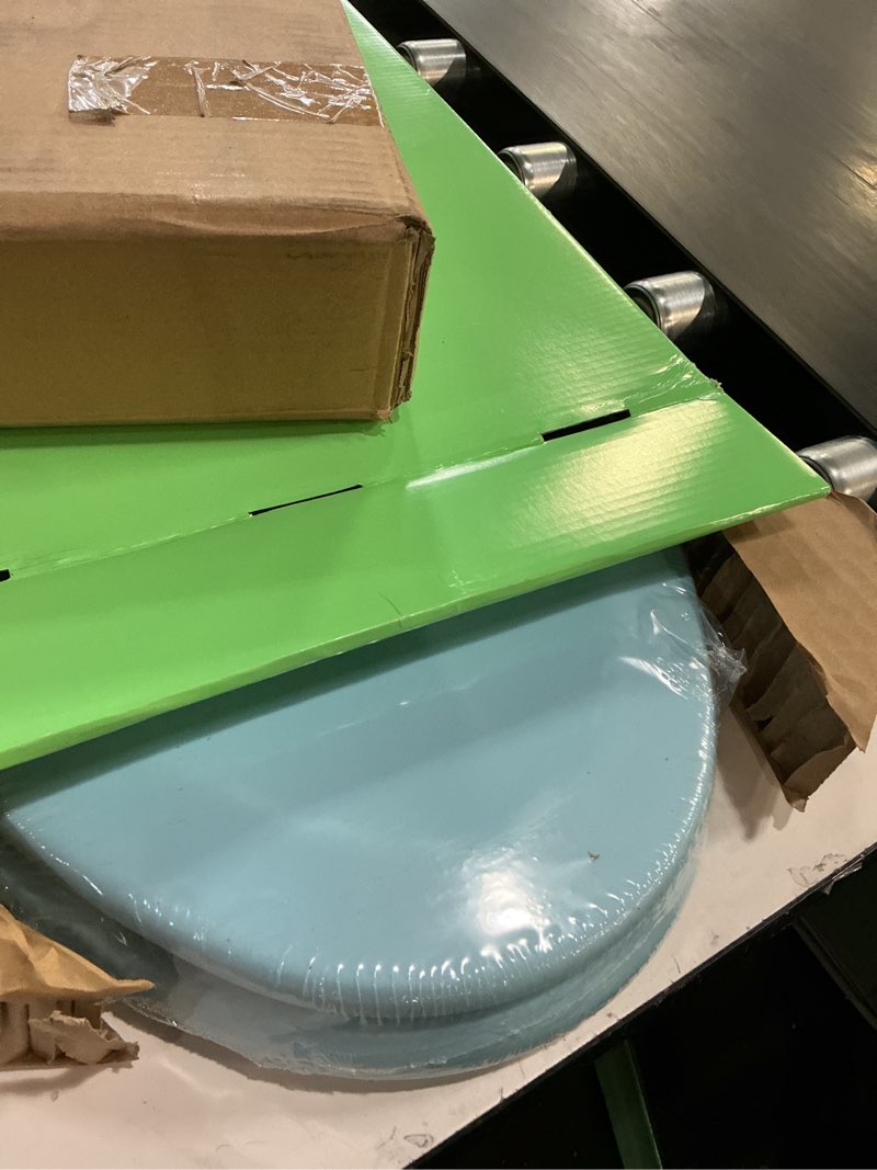 Condition photo showing New/Like New for toilet seat, slow close, soft touch, ultra-smooth matte finish (no orange-peel texture), premium moulded wood, quick release, piklids (sky blue, elongated) sky blue elongated