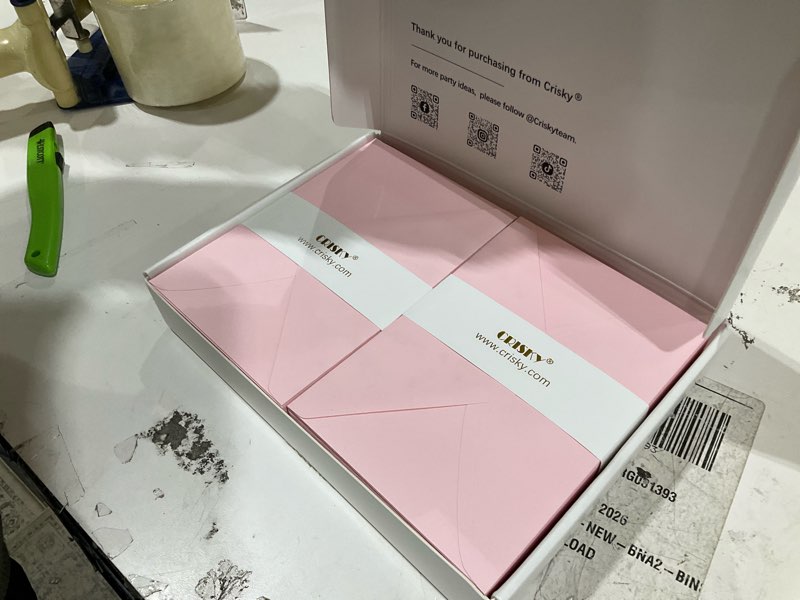 crisky baby shower thank you cards with envelopes & stickers, 50 pack pink gold baby thank you greet