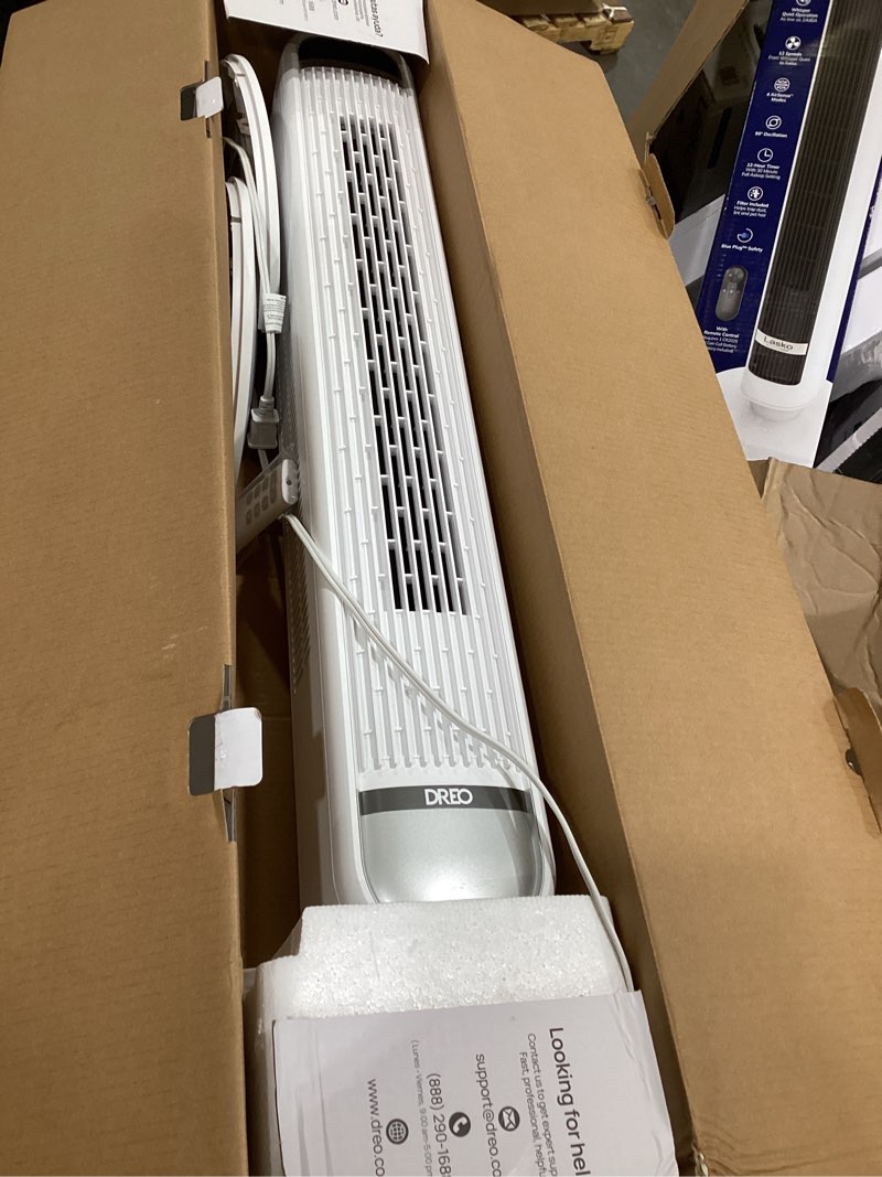 Condition photo showing As Is for dreo 42" cruiser pro t1 oscillating bladeless remote tower fan white
