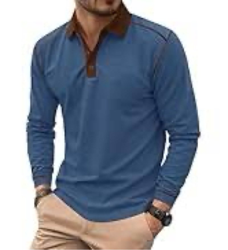 VOGSTART Men's Golf Polo Shirts Long Sleeve Soft Tennis Daily Shirt M Navy Blue