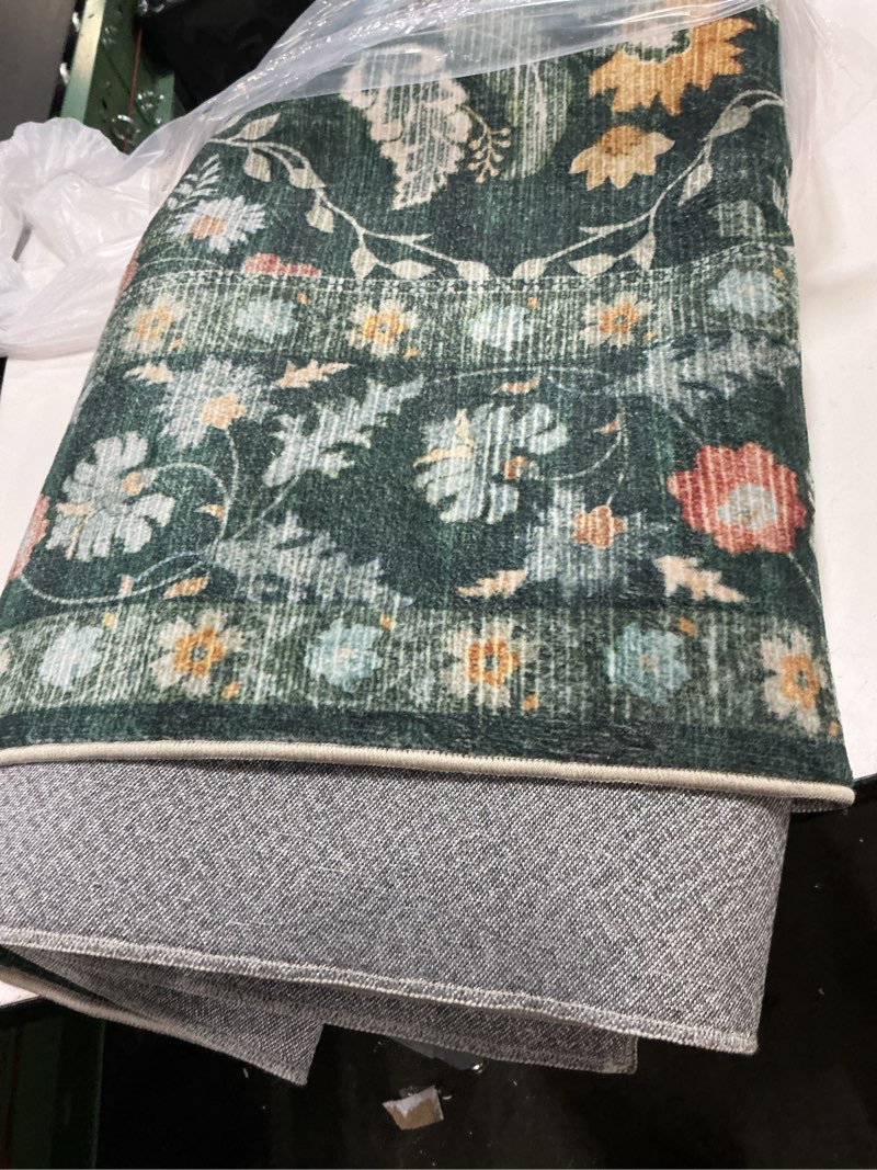 Condition photo showing As Is for hedlive 6' x 9' vintage floral area rug, washable green living room rug with non-slip backing, no shedding, stain resistant carpet for bedroom dining room under table home office apartment