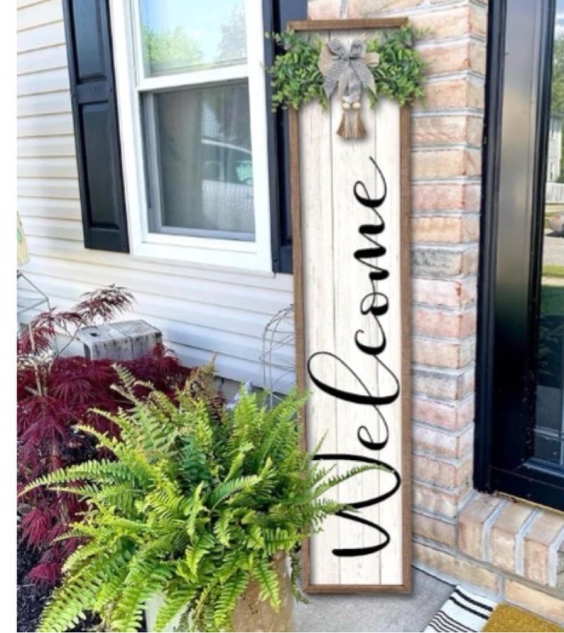 Welcome Sign for Front Porch Standing 45"X9" Large Outdoor Decor Rustic Vertical Leaner Wood Frame Porch Tall Welcome Signs for Farmhouse Outside Front Door Decorations (Wood White)
