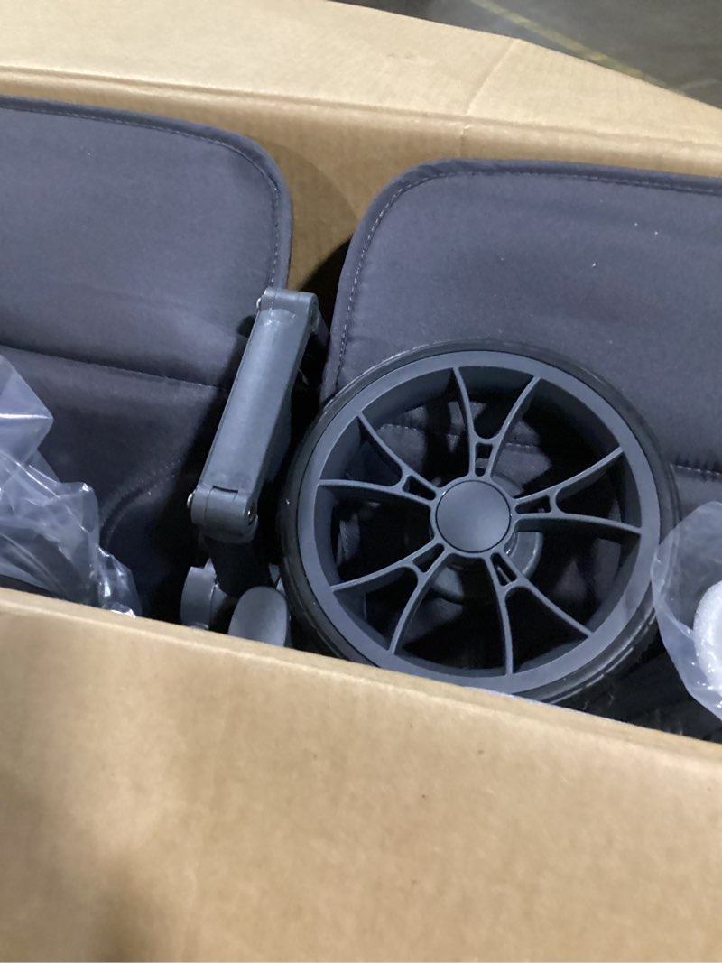 Condition photo showing As Is for joovy kooper x2 side-by-side double stroller featuring dual snack trays, one-handed fold, multi-position reclining seats, adjustable leg rests, and 2 zippered pockets for storage, forged iron kooper x2 double forged iron