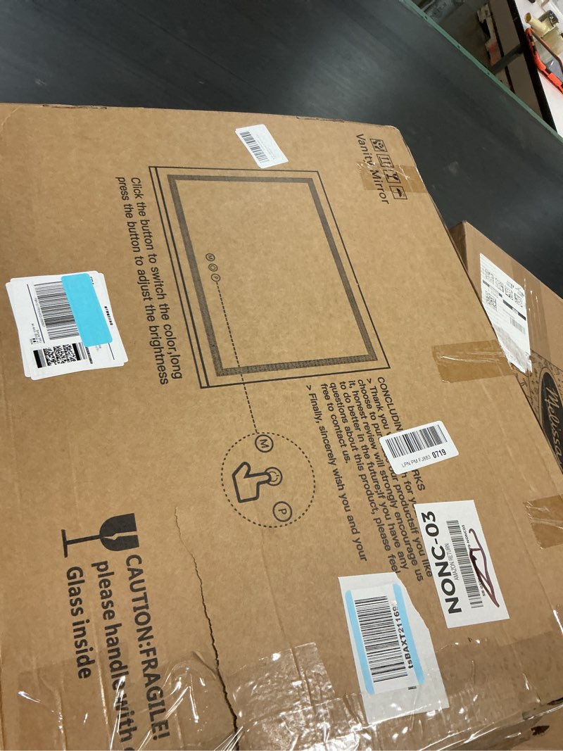 Condition photo showing Good Condition for ROLOVE Gold Vanity Mirror with Lights 23x18 Inch, 3-Color Dimmable LED & Touch Control - Large Makeup Mirror for Dressing Room (Wall/Tabletop Mount) Gold 23"L x 18"W