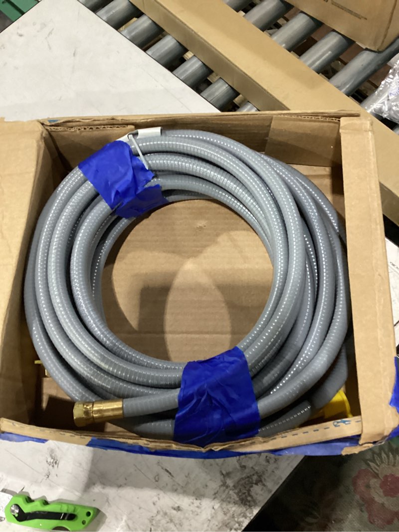Condition photo showing As Is for 48ft 1/2 id natural gas hose for generator with quick connect fittings, outdoor natural gas line hose for grill with 1/2 male flare to 3/8 female flare adapter - csa certified