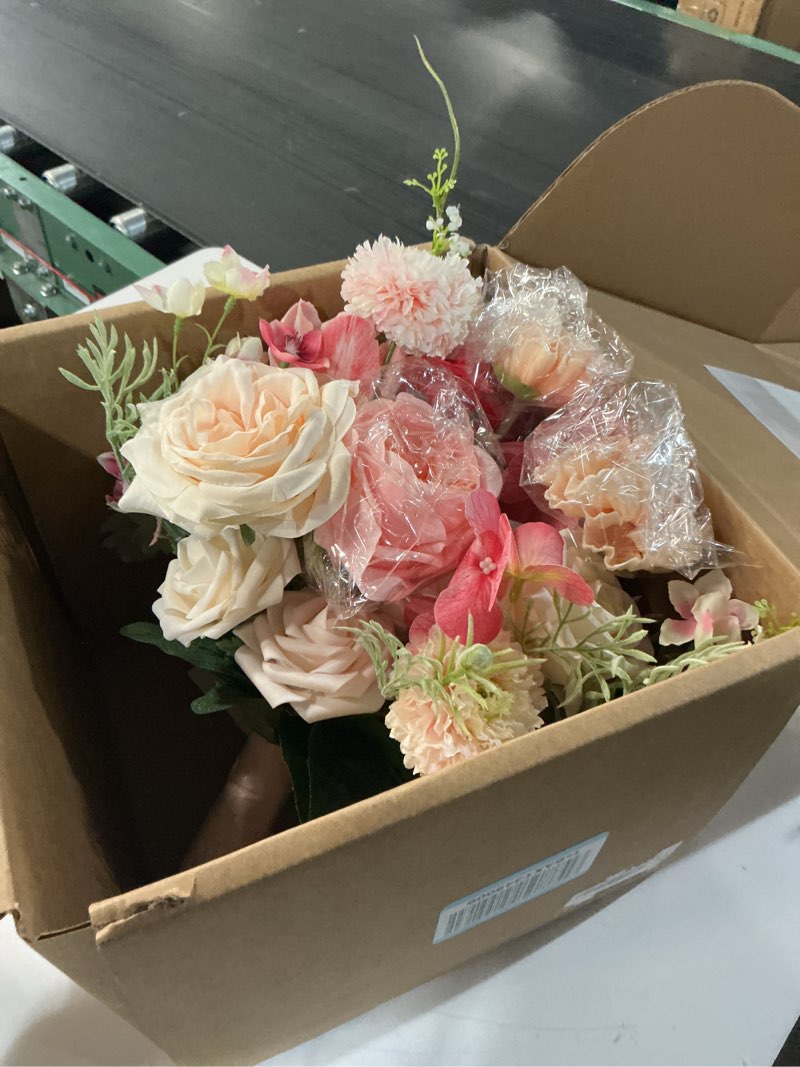 Condition photo showing Good Condition for ling's moment wedding bouquets for bride, powder pink & berry pink bridal bouquets for bride, 13 inch free form artificial wedding flower bouquet for rustic wedding ceremony anniversary pk- powder pink & berry pink small 13 inch