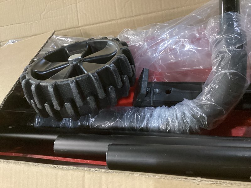 Condition photo showing As Is for 38 Inch Snow Shovel for Driveway, Brewin SnowPro Bi-Direction Heavy Duty Snow Pusher with Wheels and Angled Blade for Efficient Snow Removal, Back Saver Snow Plow for Doorway Sidewalk