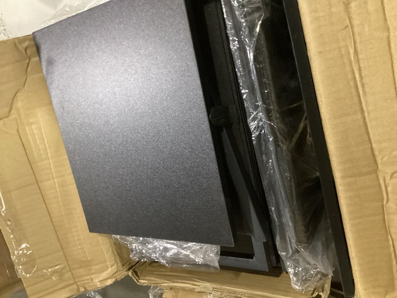 Condition photo showing Good Condition for vagusicc nightstand set of 2 with charging station, bedside table with outlet & usb ports, black night stand with fabric drawers, 24.2" tall bed side table end table with open shelf for bedroom, black 2 pieces ordinary black