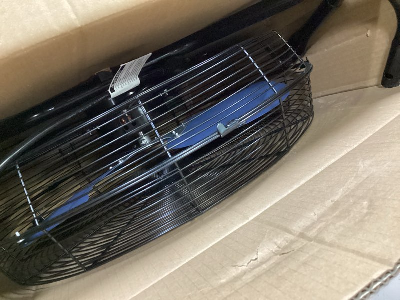 Condition photo showing Good Condition for tempware 20 inch high velocity industrial floor fan, 3-speed heavy duty metal cradle floor fans with 360° tilt for warehouse, workshop, garage, factory and basement, black & blue
