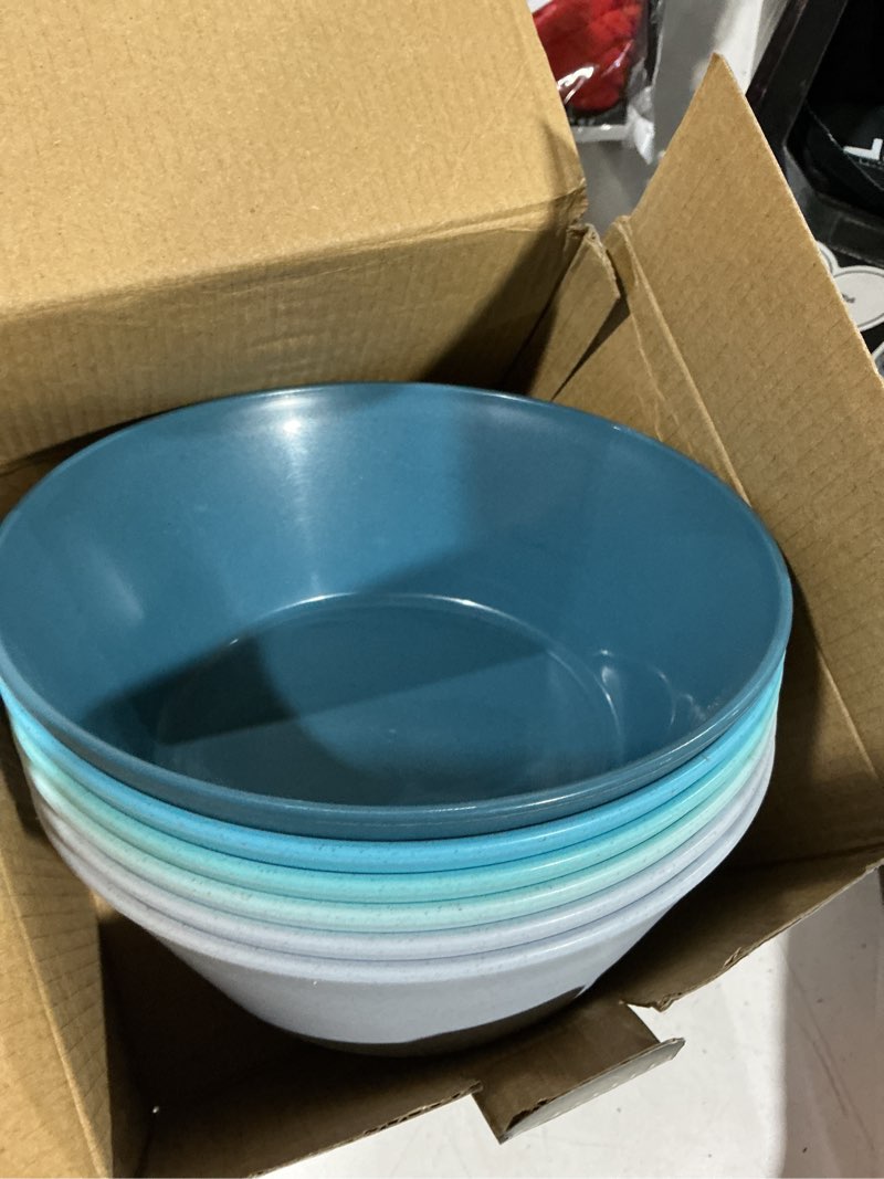 Condition photo showing Good Condition for 32 ounce cereal bowls, unbreakable wheat straw fiber bowl, lightweight kitchen bowls microwave & dishwasher safe bpa free bowls, e-co friendly bowls set for cereal, salad,oatmeal, soup,snacks -6 color blue series 32 oz