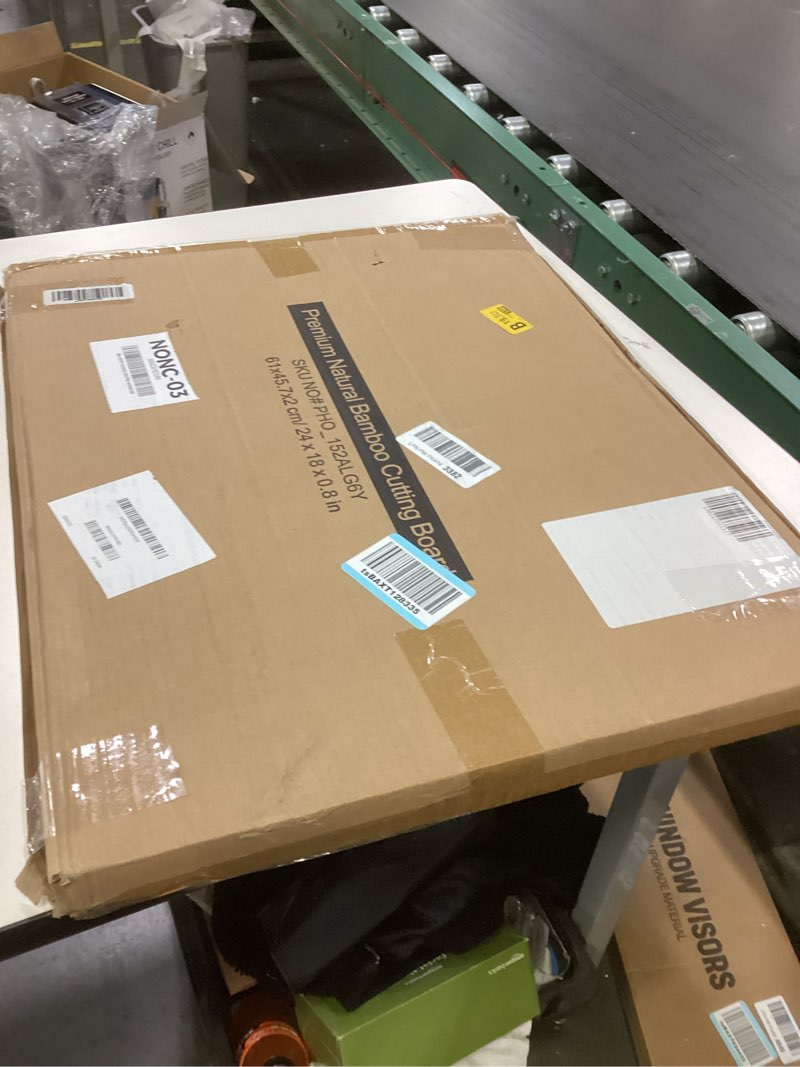 Condition photo showing New/Like New for 24x18 Inch Large Cutting Board for Kitchen, Bamboo Wood Butcher Block Chopping Board with Handles and Juice Grooves, Reversible Cheese Board Charcuterie Serving Tray Light Brown 24"L x 18"W