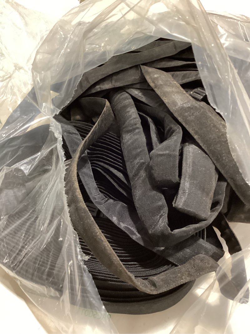 Condition photo showing As Is for soaker hose 100ft, thickened flat soaker hoses for garden 100 ft 2 pack, drip irrigation hose saves 80% water, leak-free design water hose with holes for lawn, flower bed, vegetable field (50 ft x 2) black-100ft