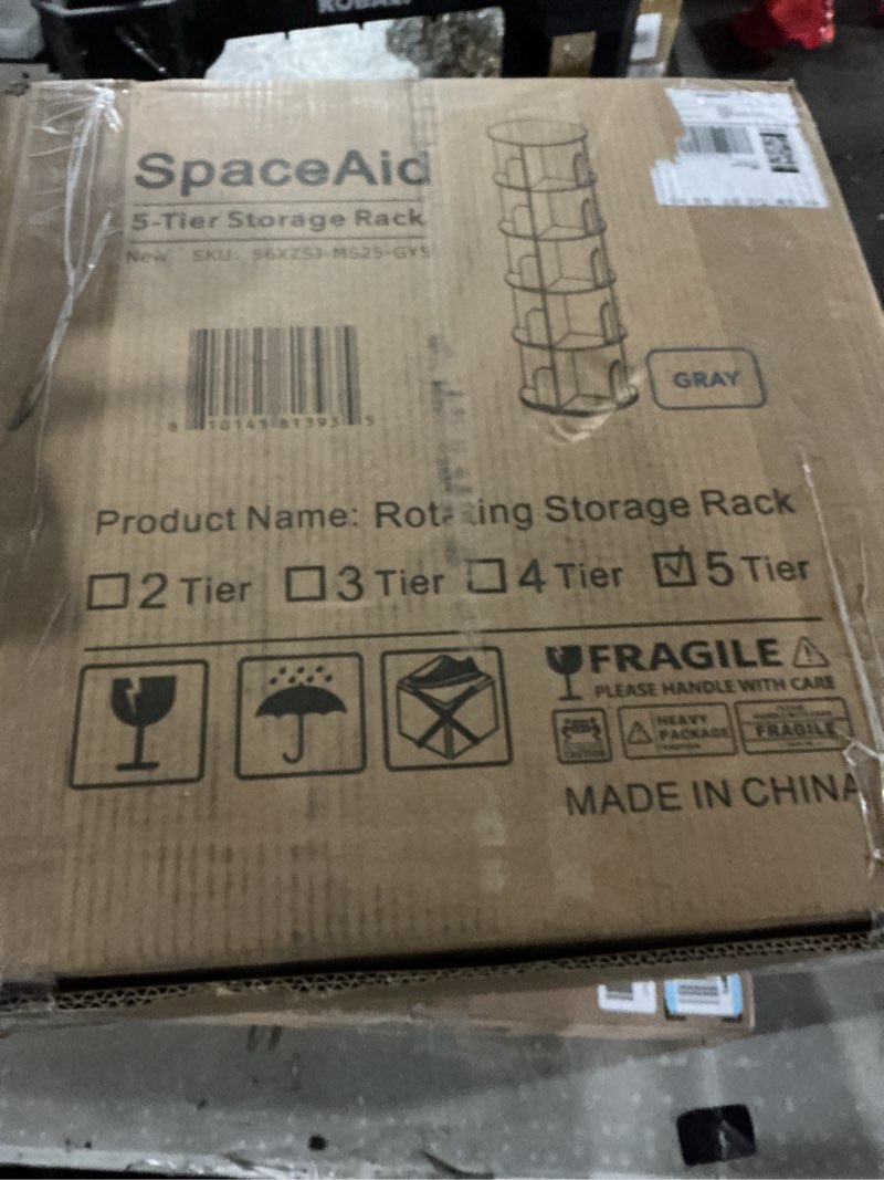 Condition photo showing Good Condition for SpaceAid 5 Tier Rotating Bookshelf Tower, Spinning Bookcase Lazy Susan, Revolving 360 Book Shelf Storage Round Carousel, Vertical Rotate Turning Spiral Corner Organizer, Gray