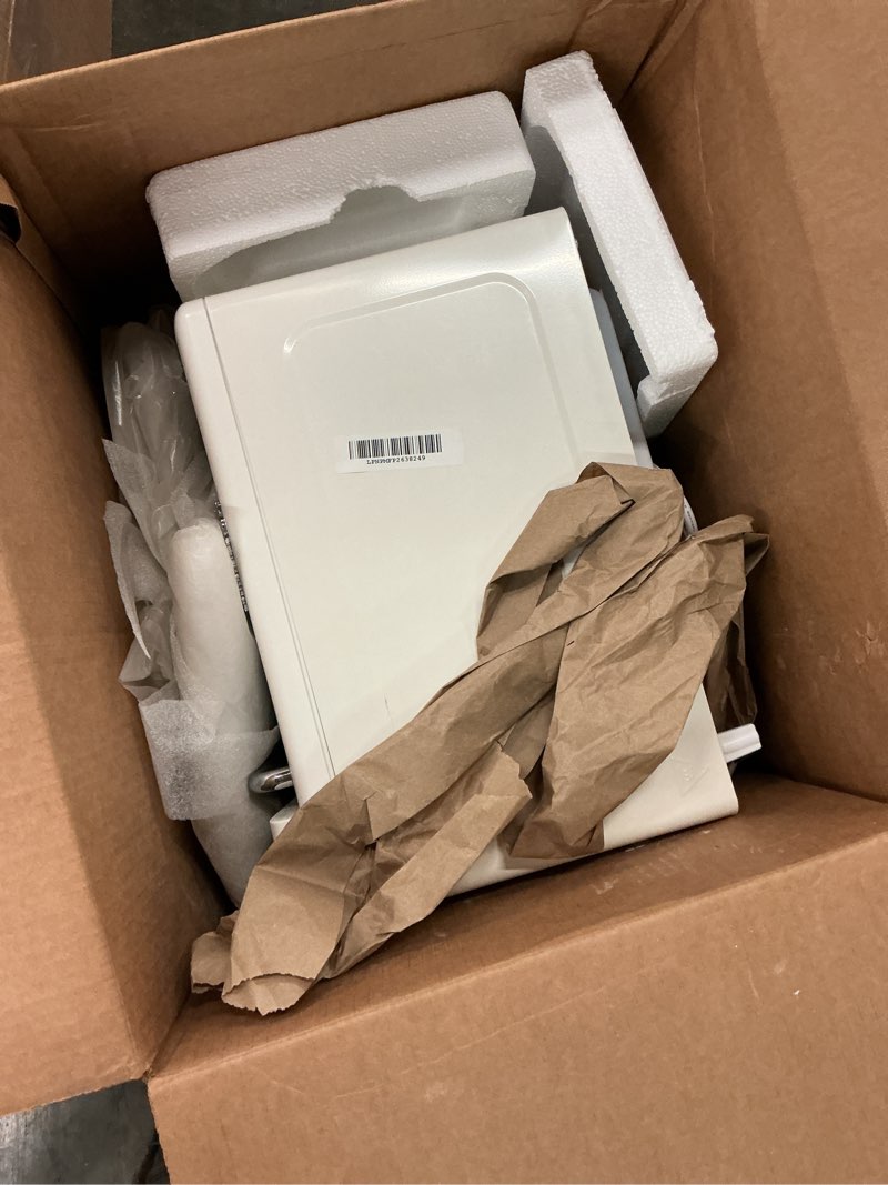 Condition photo showing As Is for Nostalgia Retro Compact Countertop Microwave Oven - 0.7 Cu. Ft. - 700-Watts with LED Digital Display - Child Lock - Easy Clean Interior - Ivory Retro Classic 0.7 Cu. Ft. Ivory