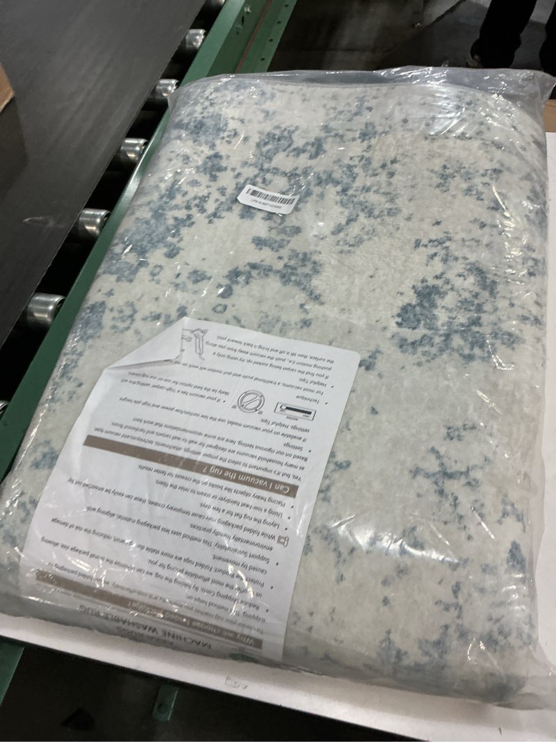 Condition photo showing Good Condition for 6x9 area rugs for living room: washable modern abstract area rug large neutral soft rug non slip low pile carpet for bedroom nursery office dining room playroom(blue, 6'x9') blue 6' x 9' (rectangular)