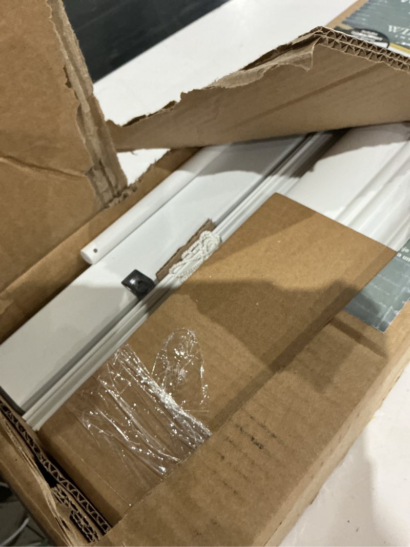Condition photo showing As Is for lotus & windoware cordless, 2 inch faux wood blind, 18" wide x 48" long, window blinds, blinds & shades, blinds for indoor windows, embossed, bright white 18"w x 48"h bright white