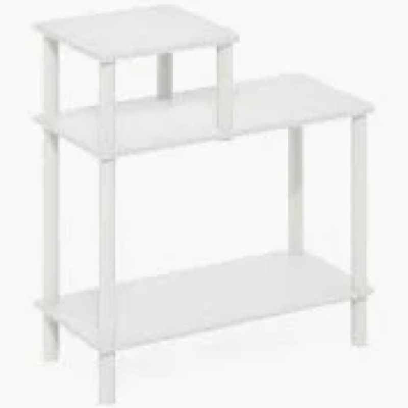 furinno turn-n-tube 3-tier rectangular sofa side table, end table with open shelves, white/white