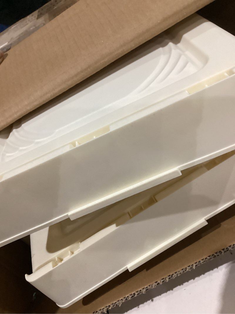 Condition photo showing As Is for OlarHike 97QT Stackable Storage Bins with Lids - Folding Storage Box with Doors and Wheels, Collapsible Plastic Storage Drawers for Closets and Organization, Garage, 4 Pack Cubes 97QT-White 4Pack