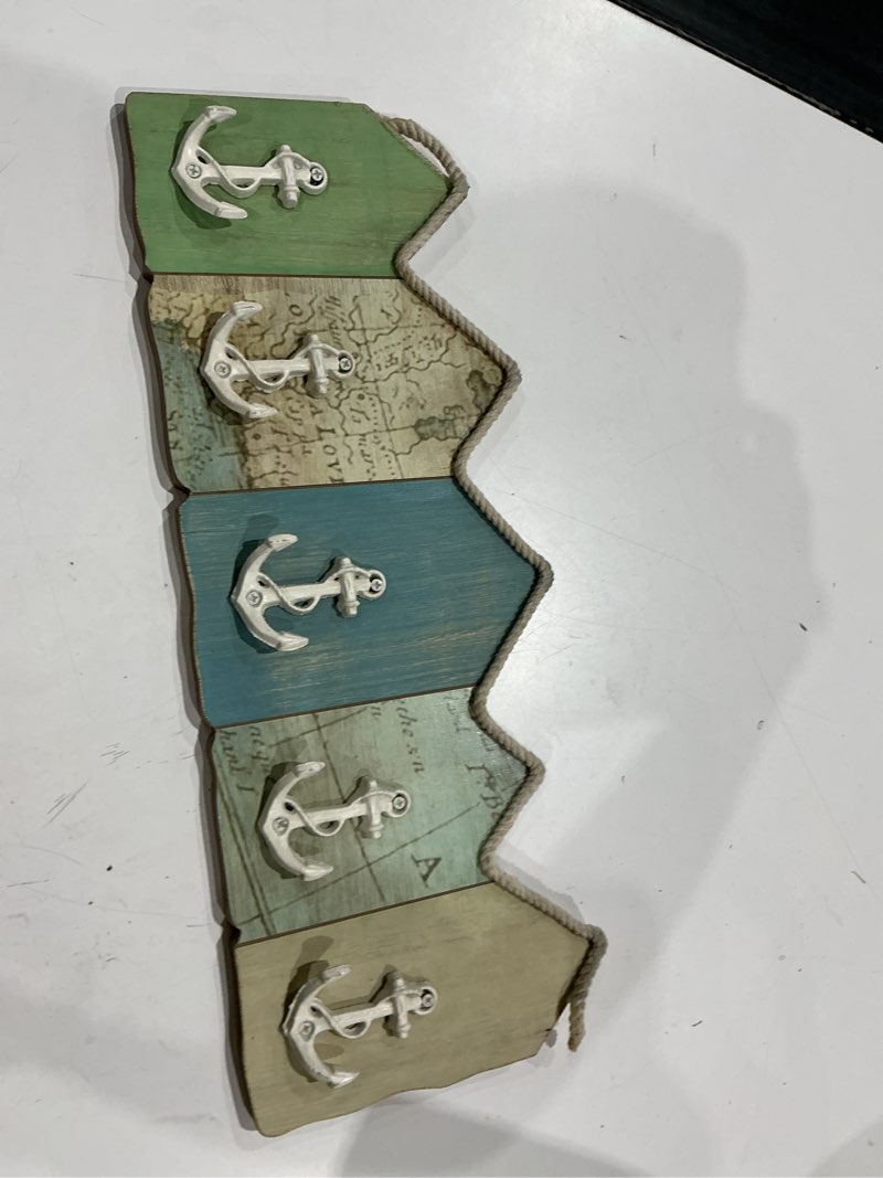 Condition photo showing As Is for young's 20\" x 0.8\" x 7.7\" nautical map and anchor hooks wall art hanger