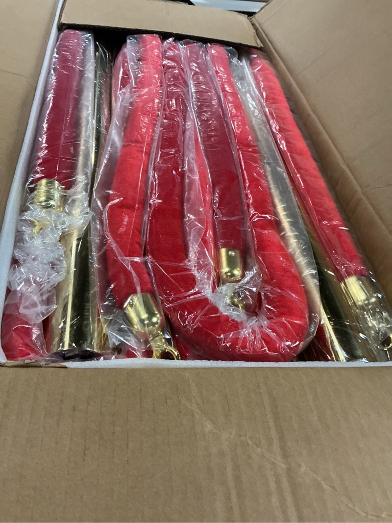 Condition photo showing New/Like New for kaiyomi 8Pcs Posts with Red Velvet Ropes Set, 5 Feet Crowd Control Stanchions Kit for Red Carpet Party Crown Decoration and Ribbon Cutting Ceremony (Golden) Crown Dec Golden (Crown) 8