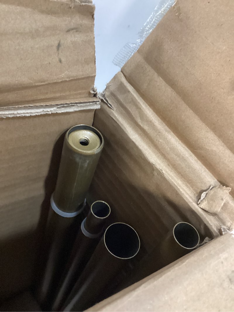 Condition photo showing As Is for heavy duty double curtain rod with palm leaves finials and aluminum bouquet brackets,double curtain rods for windows 72 to 144 inches,1 inch front, 5/8 inch back adjustable double rods,gold gold 72-144"