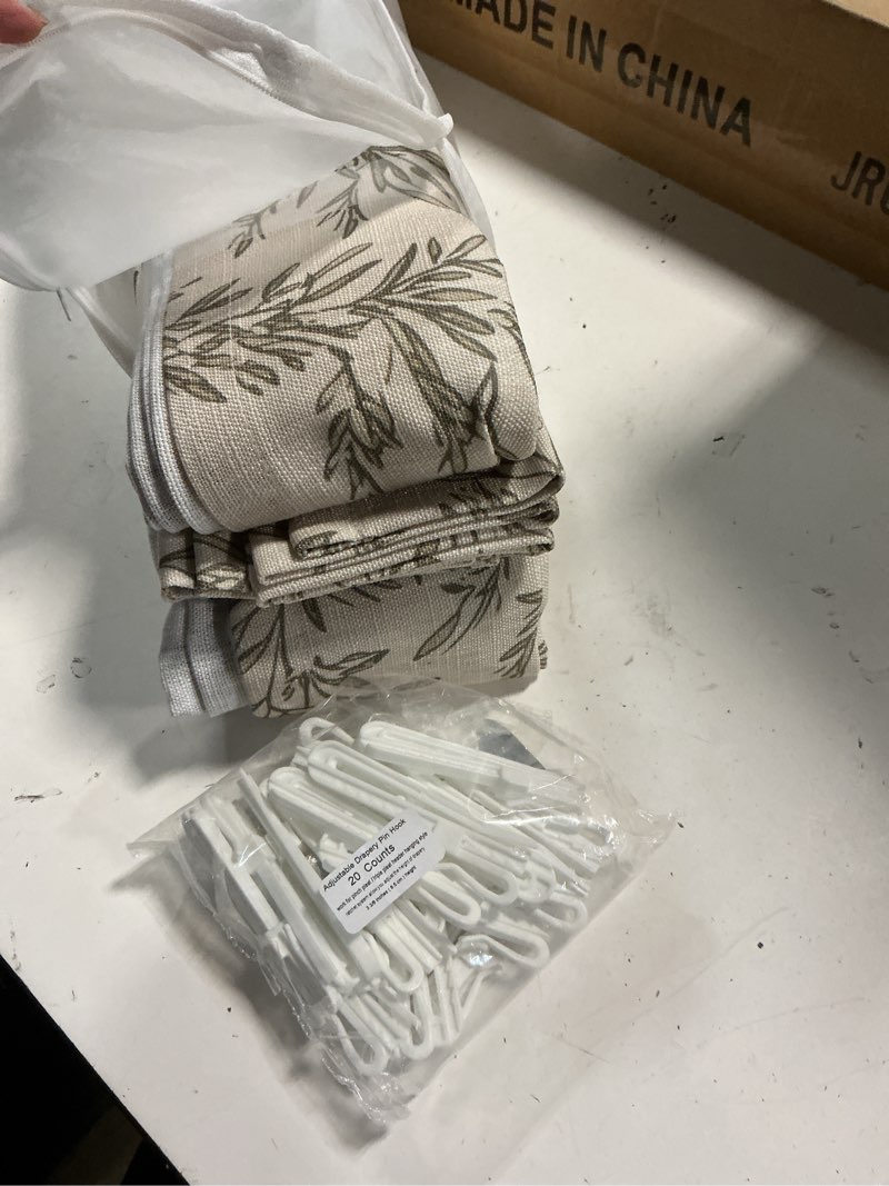 Condition photo showing Good Condition for twopages pinch pleat leaf print cafe curtains, stone, 34w x 24l | 2 panels linen textured light filtering privacy drapes botanical pattern half curtains 24 inches long for kitchen windows sl-a4 stone 34"w x 24"l (pack of 2) pinch pleat