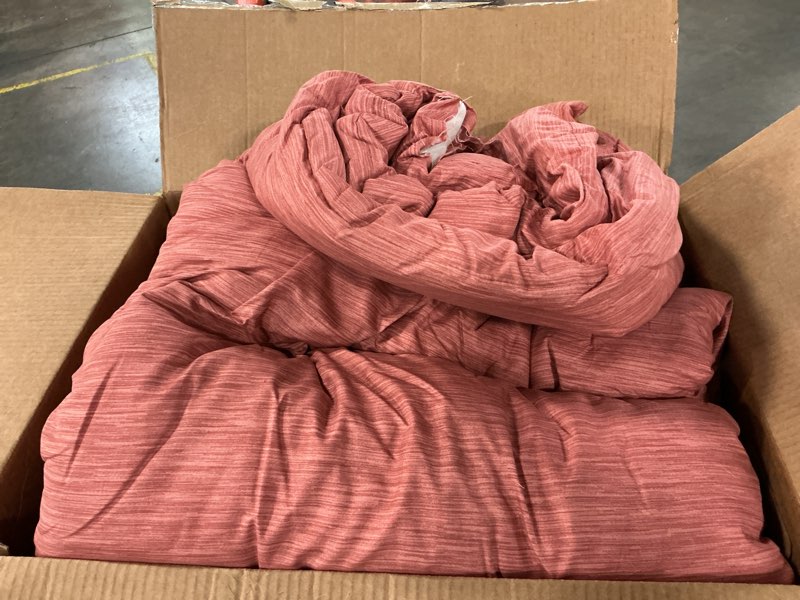 Condition photo showing As Is for bedsure comforter set king size - cotton fabric with microfiber inner fill, pink clay purewoven soft bed set for all seasons, 3 pieces, 1 comforter (104" x 90") and 2 pillow cases (20" x 36") 06 - pink clay king