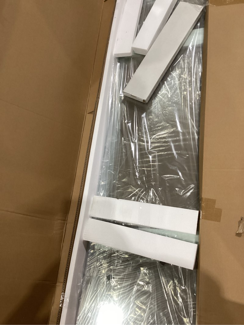 Condition photo showing As Is for rfn 44-48" w x 76" h semi-frameless bypass double sliding shower door, 1/4" (6 mm) easy-to-clean treated clear tempered sgcc glass,bathroom door(matte black, 44-48" w*76" h) matte black 44-48"w*76"h