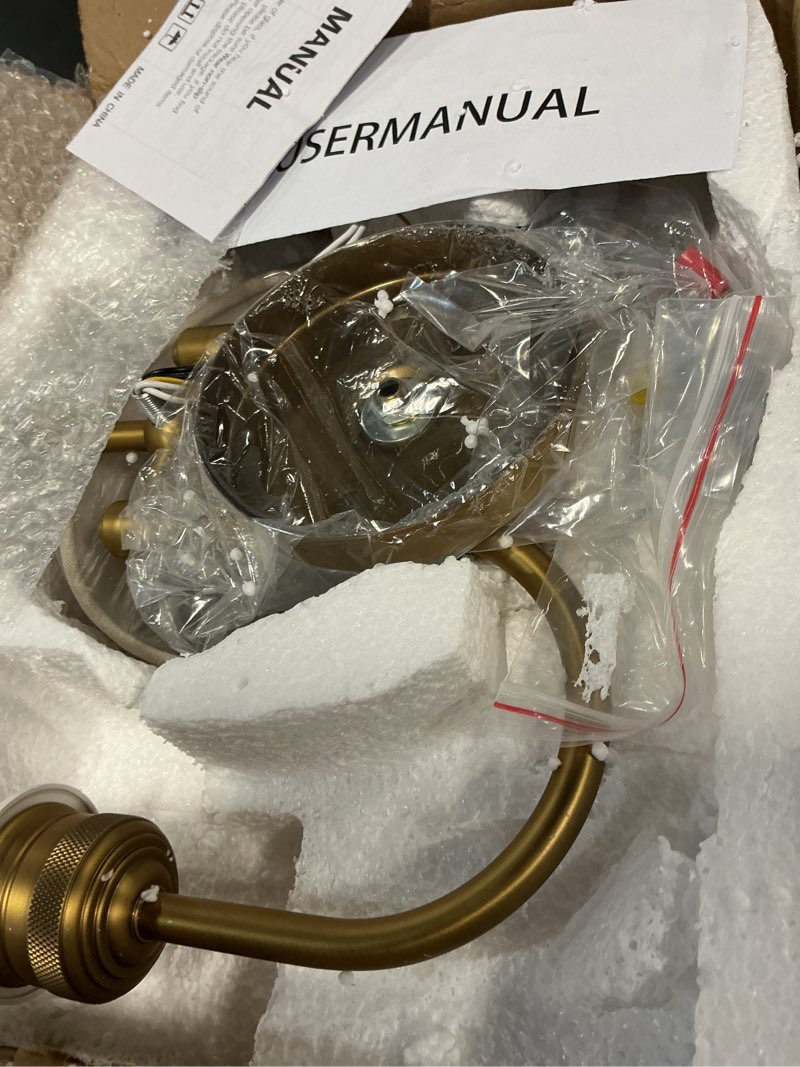 Condition photo showing New/Like New for 2-lights linen fabric wall sconce light, hardwired double curved arms vanity light, vintage wall painting sconce lamp, lighting for living room, loft, stairwell, kitchen, foyer antique brass