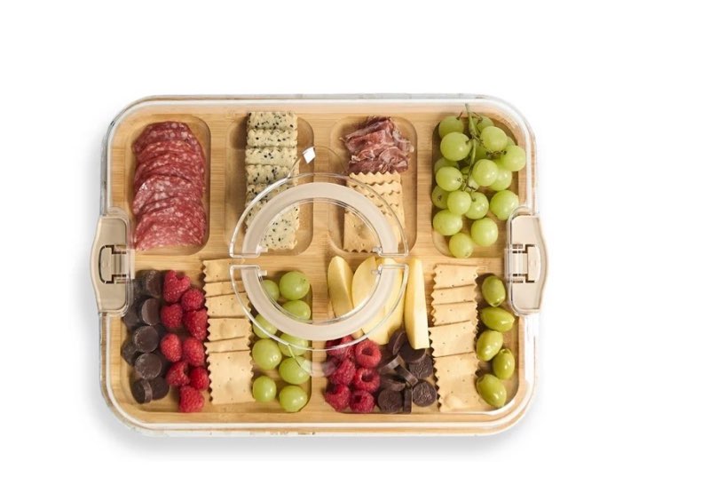 cook with color rectangular bamboo cutting board with locking lid, dual-function charcuterie & serving board