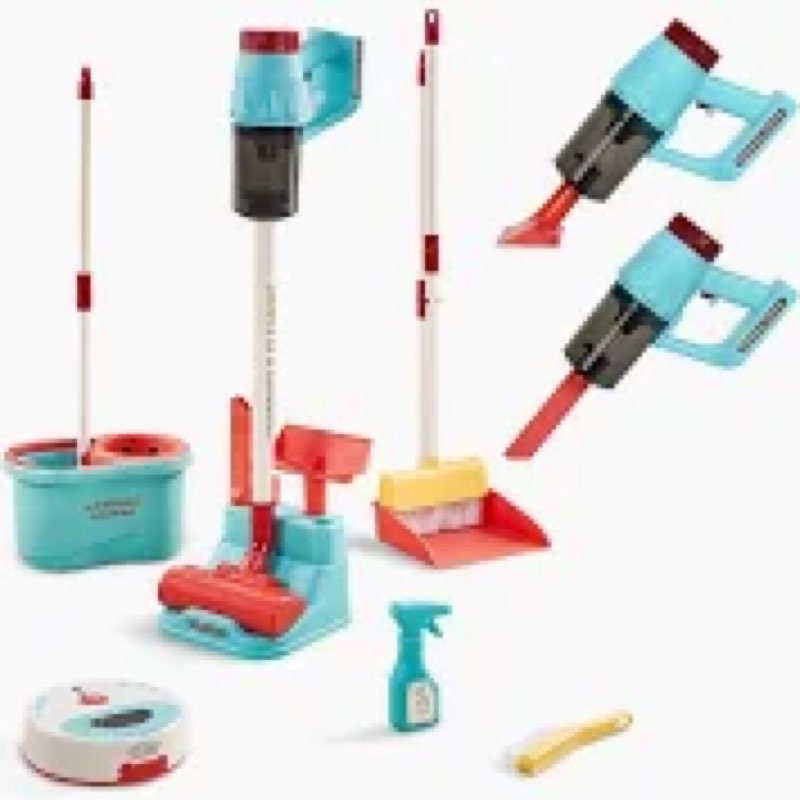 3-in-1 Kids Cleaning Toy Set, Working Toy Vacuum with Real Suction, Toddler Broom & Mop, Pretend Hom