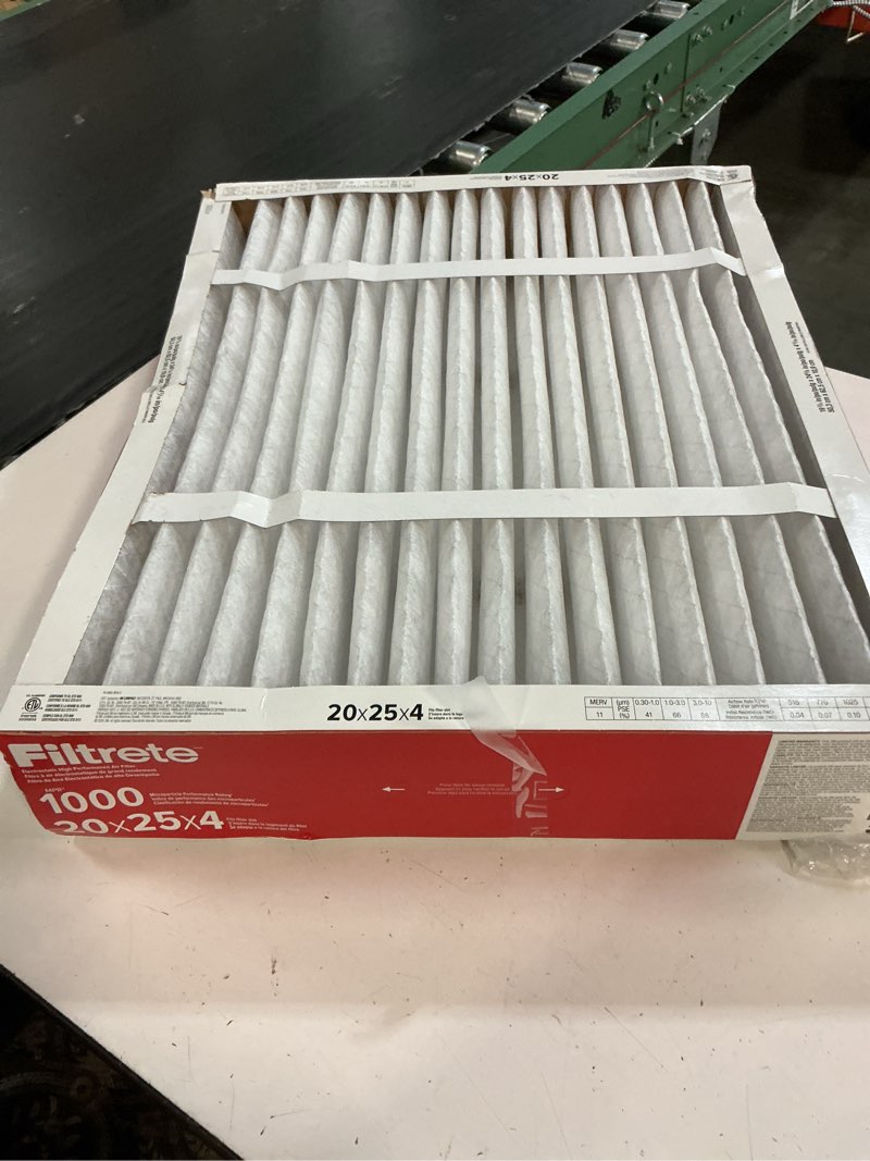 Condition photo showing As Is for filtrete 20-in w x 25-in l x 4-in merv 11 1000 mpr allergen defense electrostatic pleated air filter