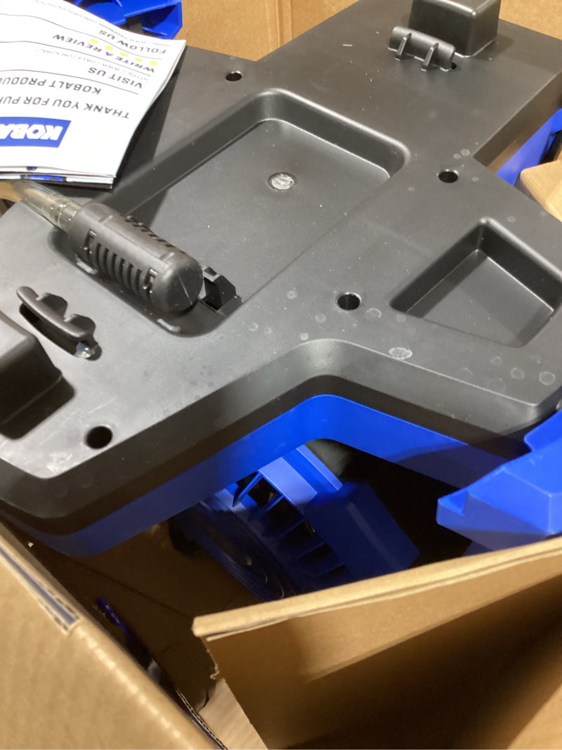 Condition photo showing As Is for kobalt 7-in 24-volt 3-speed high velocity indoor/outdoor blue misting floor fan (battery and charger included)