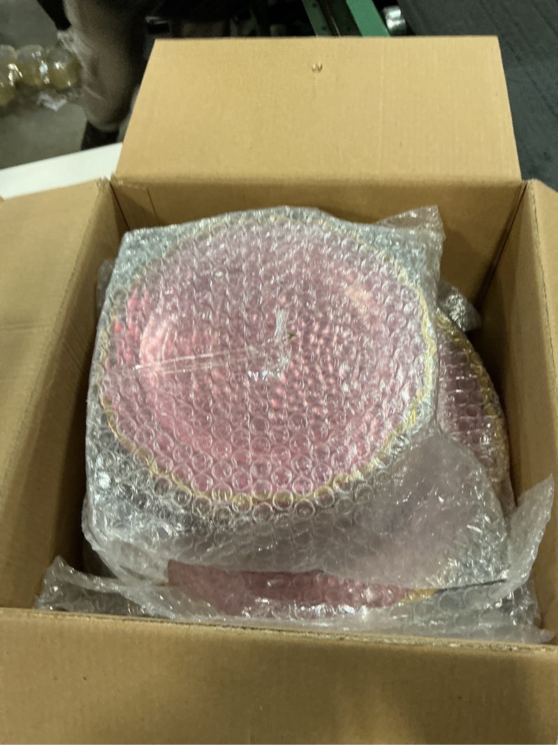 Condition photo showing New/Like New for N9R 120 Clear and Pink Plastic Plates, Pink Disposable Plate with Gold Rim, Stone Texture Plate, Include 120 Dinner & Dessert Plates for Wedding, Party