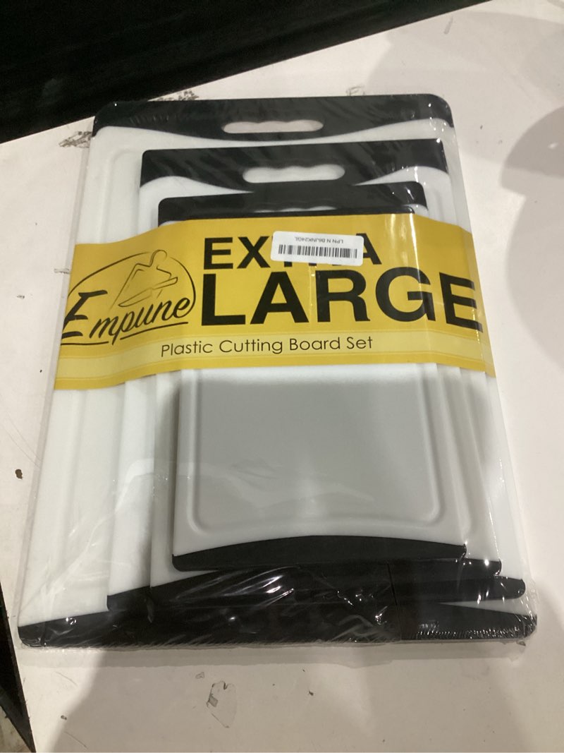 Condition photo showing Good Condition for extra large cutting boards, plastic for kitchen (set of 4) dishwasher chopping board with juice grooves, easy-grip handles, black, empune