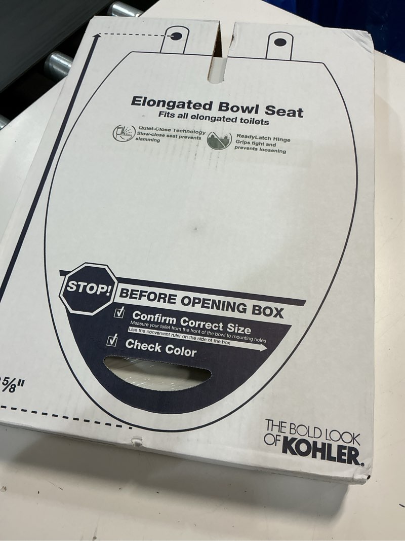 Condition photo showing New/Like New for kohler 4636-rl-0 cachet readylatch elongated toilet seat slow close, soft close toilet seat quiet lid, contoured grip-tight bumpers installation hardware, apartment essentials, white white elongated ready latch
