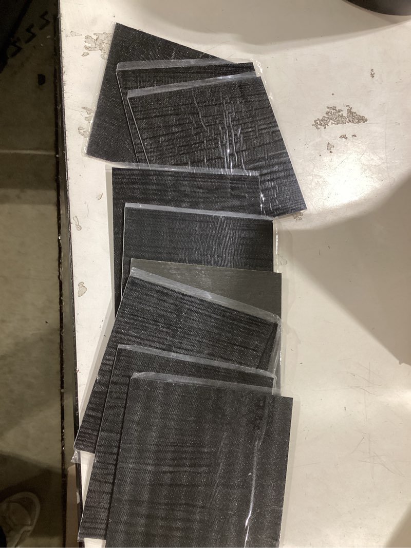 Condition photo showing As Is for peel and stick floor tile, luxury vinyl plank flooring 36-pack 54 sq.ft, real wood look self-adhesive vinyl floor tiles, easy diy for kitchen, bedroom and living room, dusty grey 36 x 6 x 0.1 inches dusty grey 36
