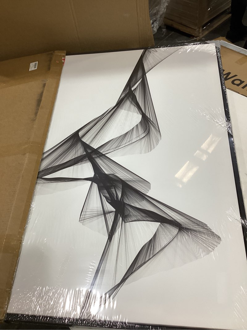 Condition photo showing Good Condition for framed modern black and white abstract wall art, minimalist elegant canvas prints, large contemporary flowing line ribbon pictures for living room dining bedroom hallway office wall decor 24x36 in 36"l x 24"w line in motion