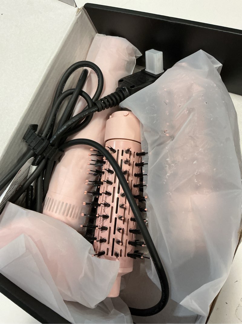 Condition photo showing As Is for hair dryer brush spinning with detachable brush(2" & 1.5"),negative ionic brush blow dryer 100-120v,3 heats and 2 speeds rotating hot air brush for curling,straight,drying