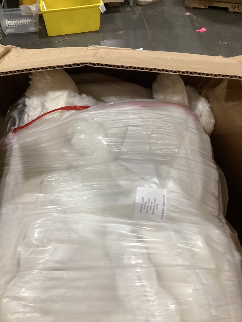 Condition photo showing As Is for Madison Park Ultra Soft Luxury Premium Plush Comforter Mini Modern All Season Down Alternative Bedding Set with Matching Sham, King, Ivory Ivory King