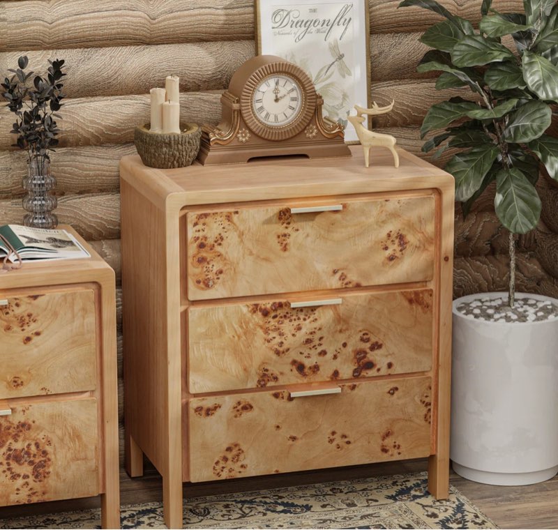 Manish 3 - Drawer Accent Chest with Burl Finish