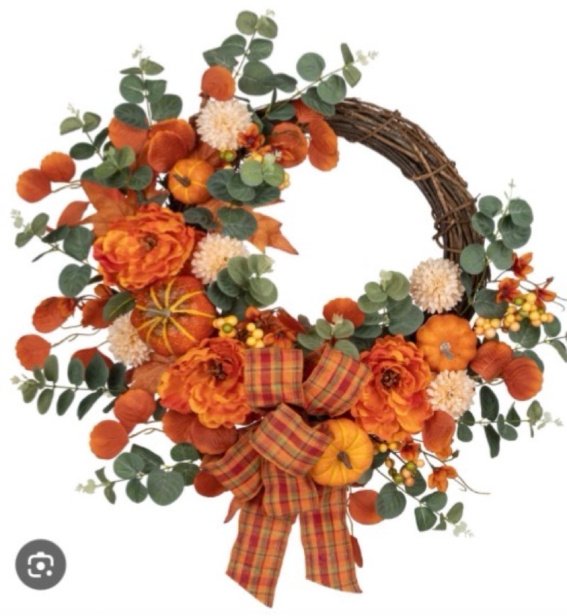 24" Artificial Fall Half Wreath for Front Door Autumn Wreath with Velvet Pumpkin Dahlia Maple and Ribbon for Halloween Thanksgiving Day Indoor Outdoor Farmhouse Window Wall Décor Paeonia Lactiflora Pumpkin